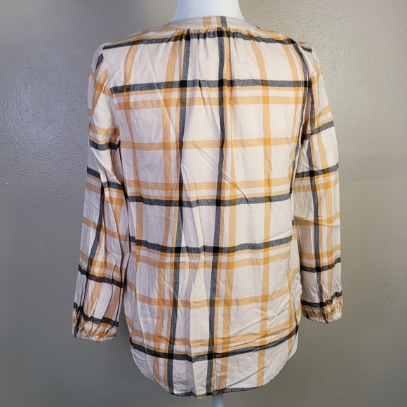 LOFT Outlet Size X-Small Petite Popover Flannel Shirt Top Plaid - Picture 4 of 9